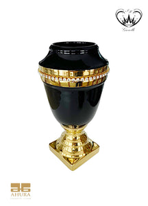 VASO IN CERAMICA AHURA NERO E ORO H cm 33 ref. 1254C-33-NOP