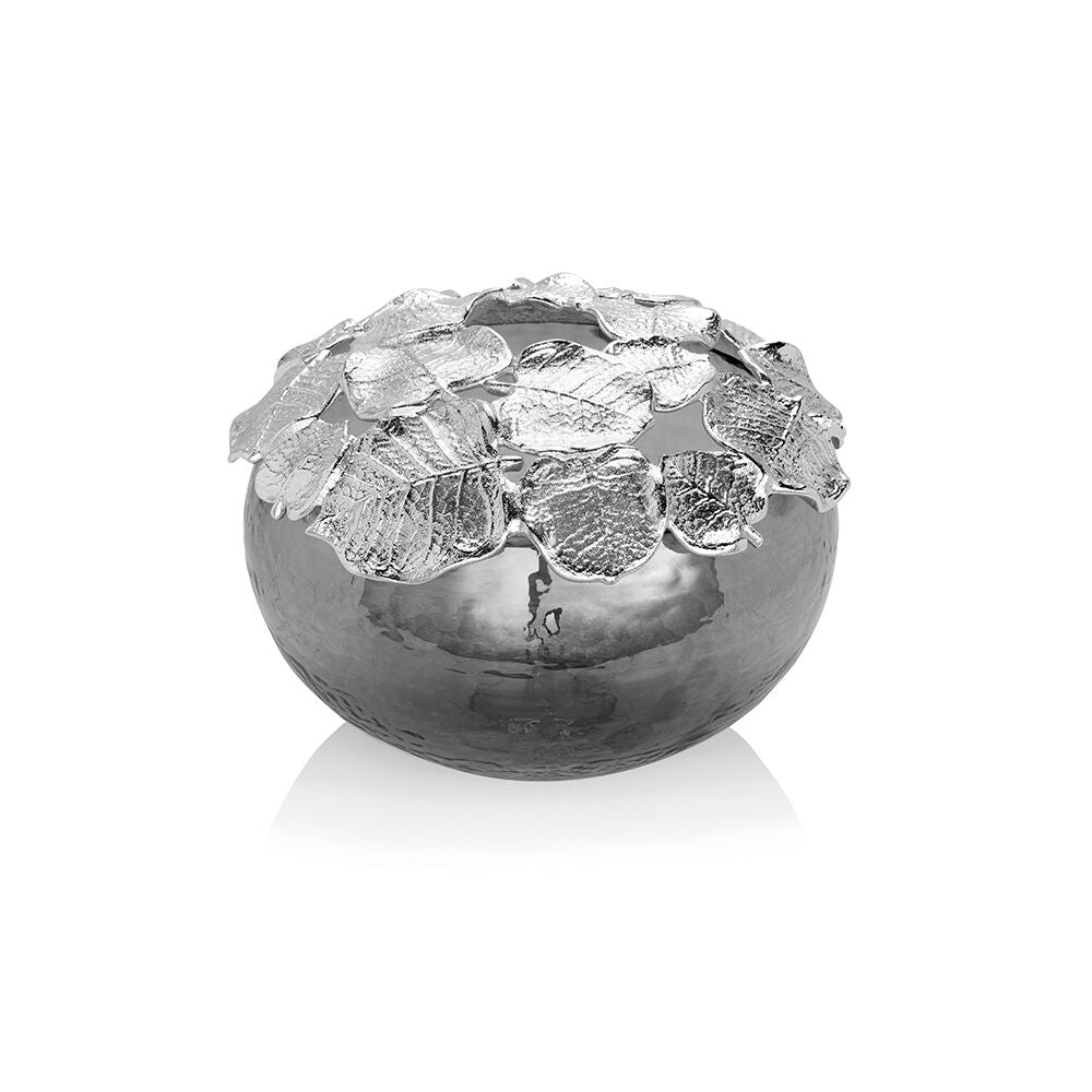 VASO OTTAVIANI IN VETRO FUMÉ CON FOGLIE 28X19  ref. 800262