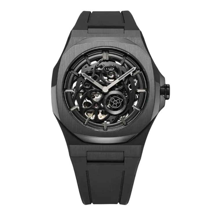 OROLOGIO D1 MILANO JET BLACK SKELETON RUBBER ref. D1-SKRJ17