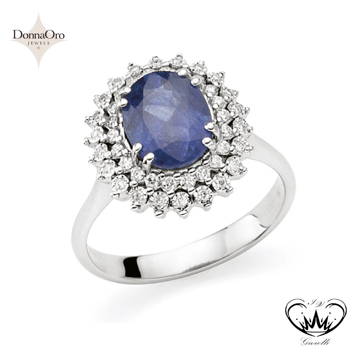 ANELLO CON ZAFFIRO BLU E DIAMANTI DONNA ORO ref.DCAZ7692.018