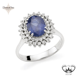 ANELLO CON ZAFFIRO BLU E DIAMANTI DONNA ORO ref.DCAZ7692.018