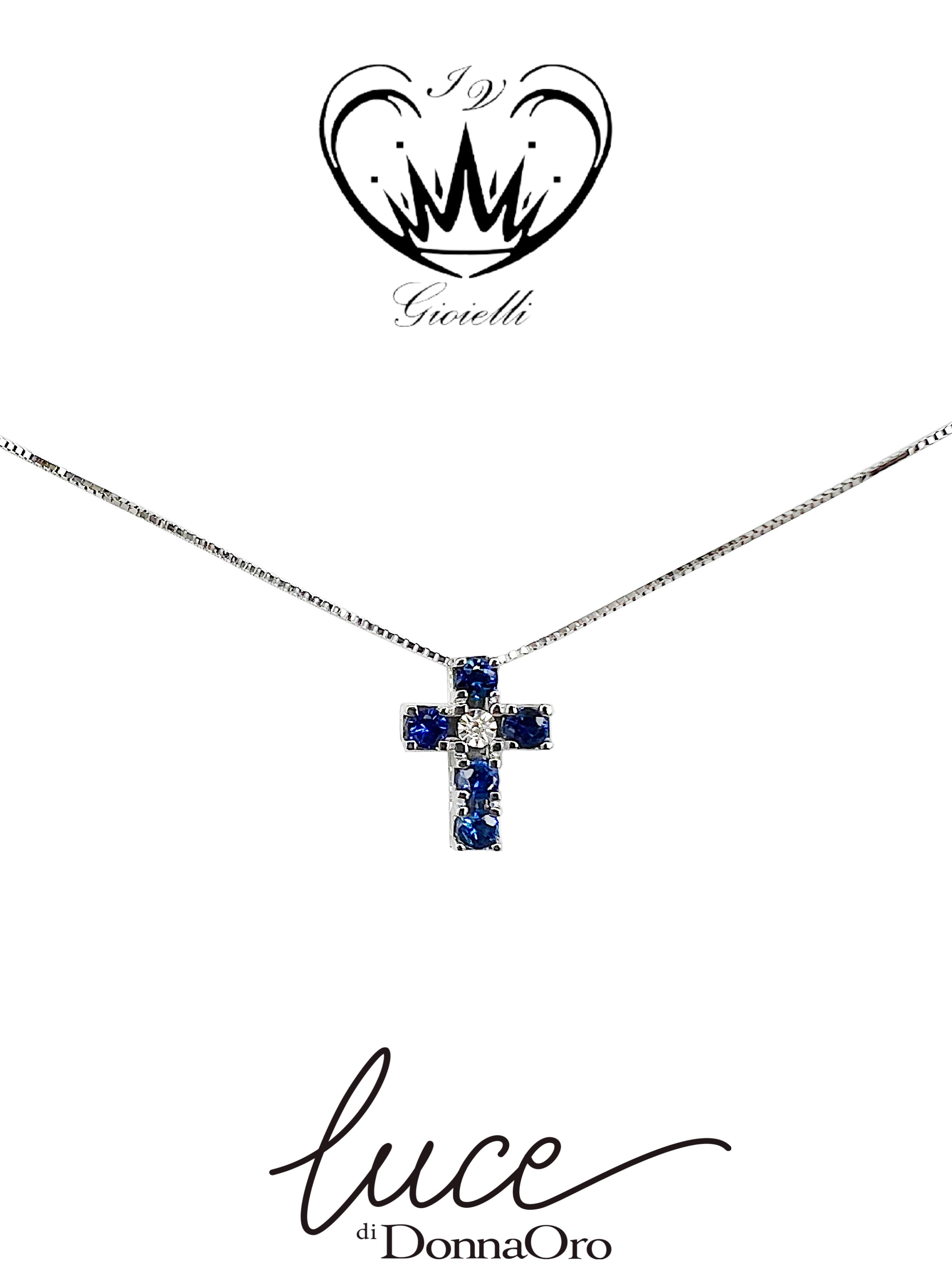 COLLANA CON CROCE ZAFFIRI BLU DONNA ORO ref.LPZ10121.001