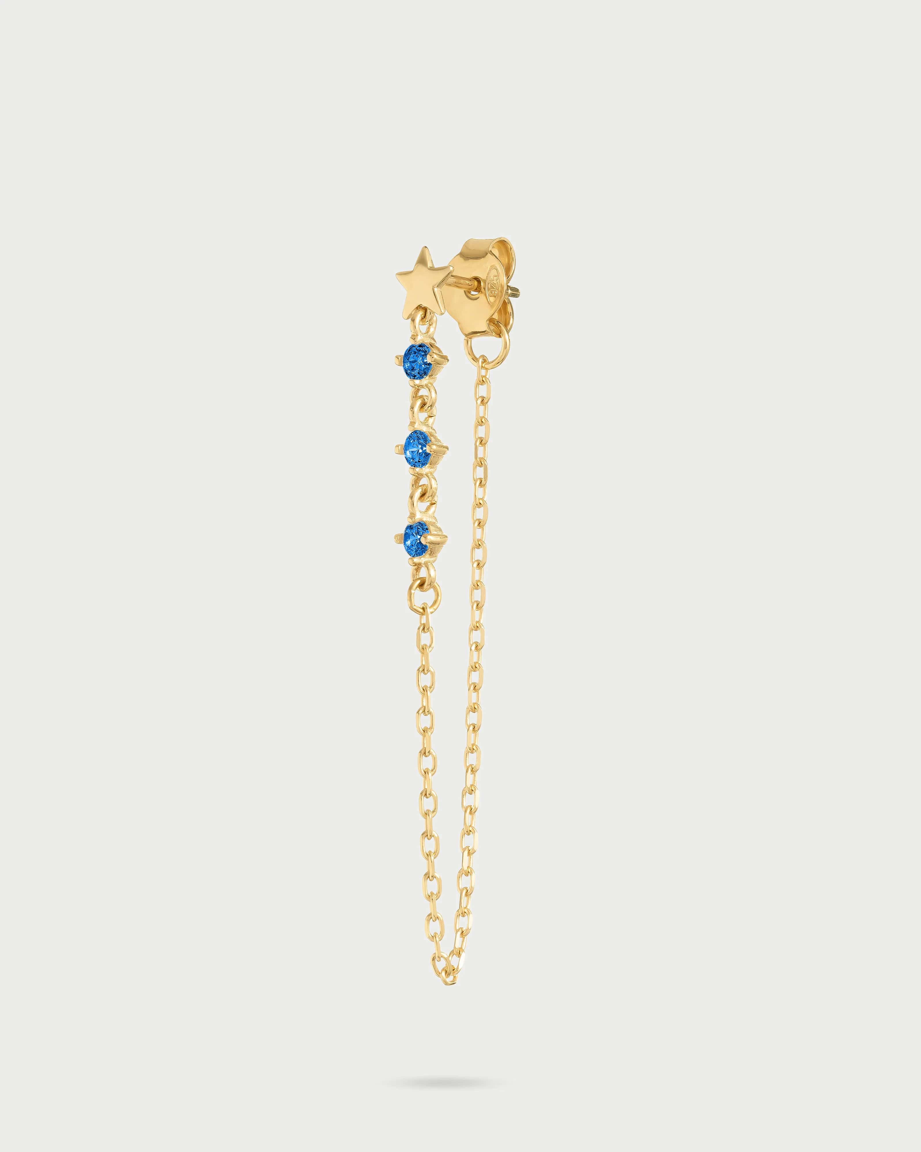 MONO-ORECCHINO STELLE CATENELLA TRE PUNTI LUCE RUE DES MILLE ARG 925 ref.ORZ-024 M3 STE AU