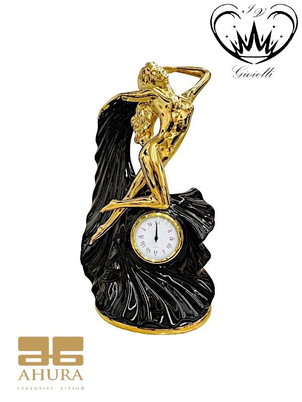 SCULTURA DAMA OROLOGIO IN CERAMICA  h cm 40 ref. 0725-NO