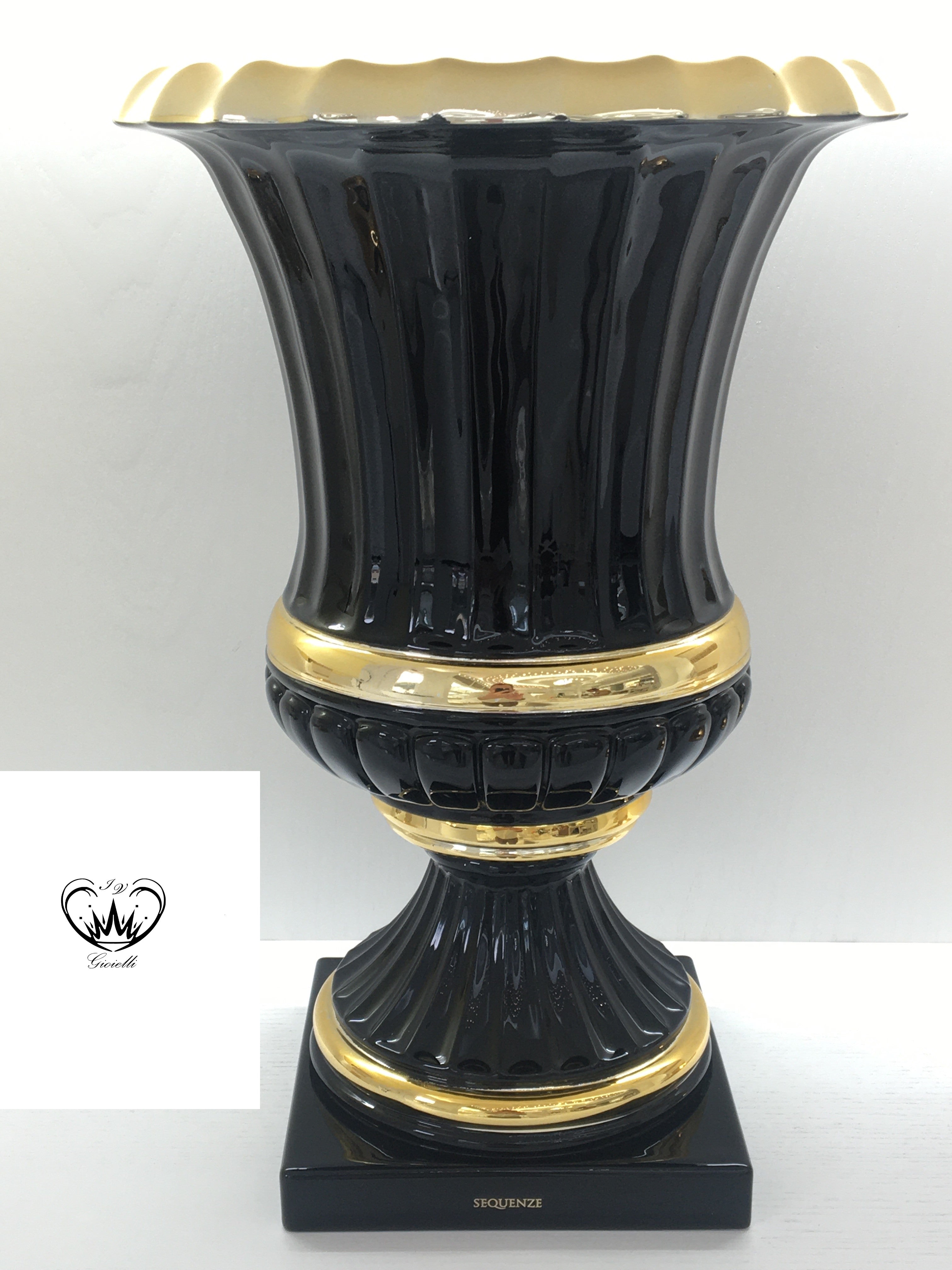 Cepewa Vaso per piante oro su piede nero, M, alto circa 5 (24 cm Cepewa Vaso per piante oro su piede nero, M, alto circa 5 (24 cm